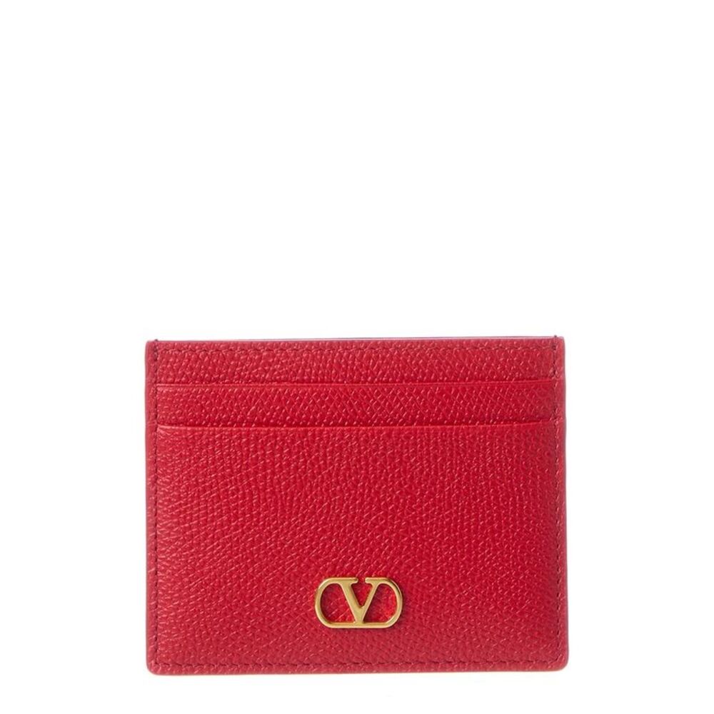 Valentino Vlogo Signature Leather Card Holder, Brown